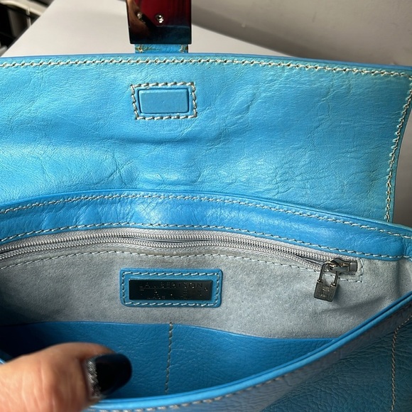 Lambertson Truex Teal Blue 11” Leather Clutch Bag - Picture 10 of 12